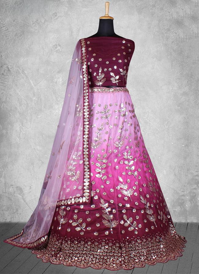 Net Maroon Wedding Wear Sequins Work Lehenga Choli